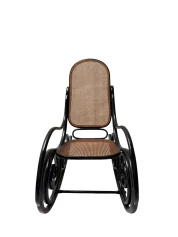 Thonet Art Nouveau Rocking Chair, Black Lacquered Beech, Wicker Seat